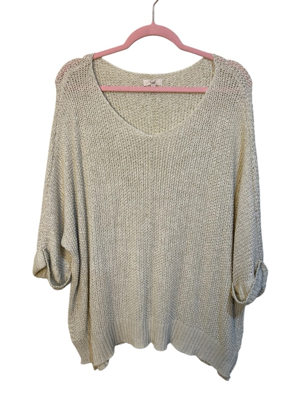 Easel Oatmeal Loose Knit Sweater Oversized Boho Lightweight Pullover 2X - Picture 8 of 9